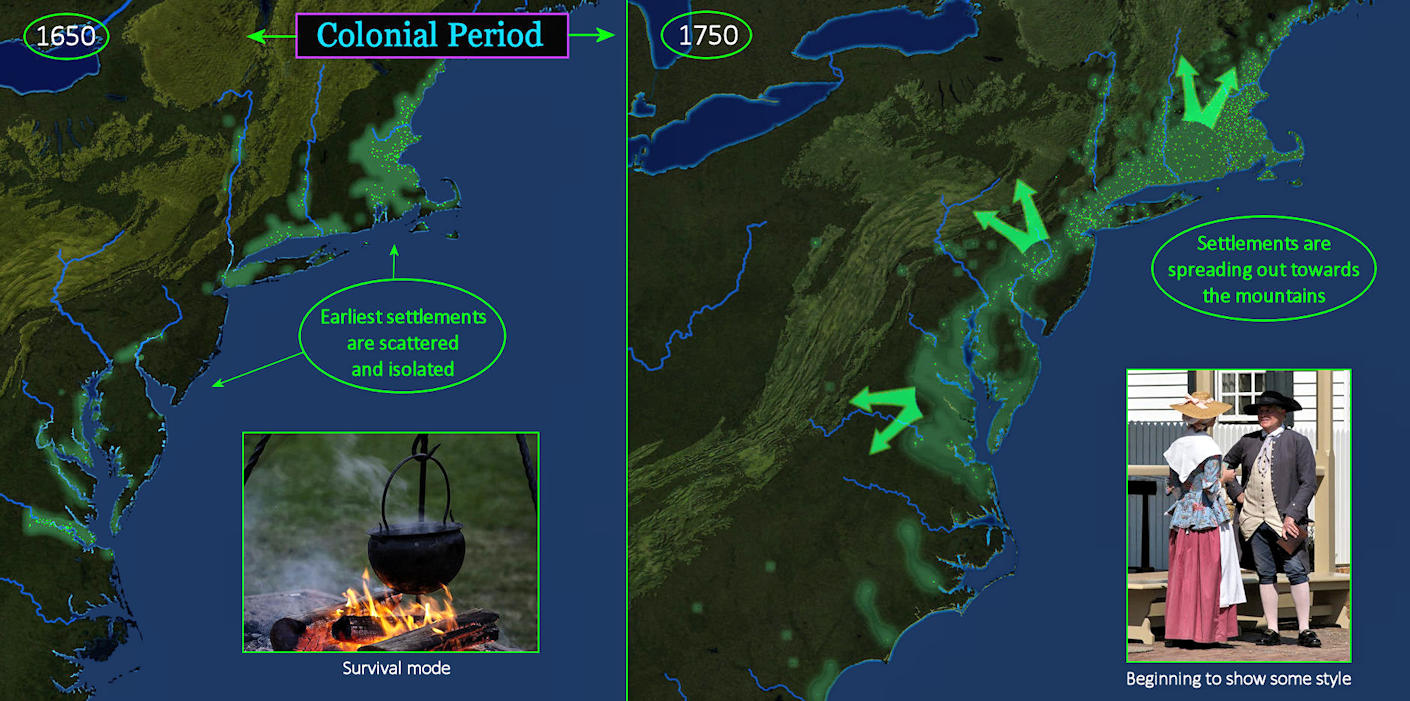 Colonial growth, 1650-1750 map